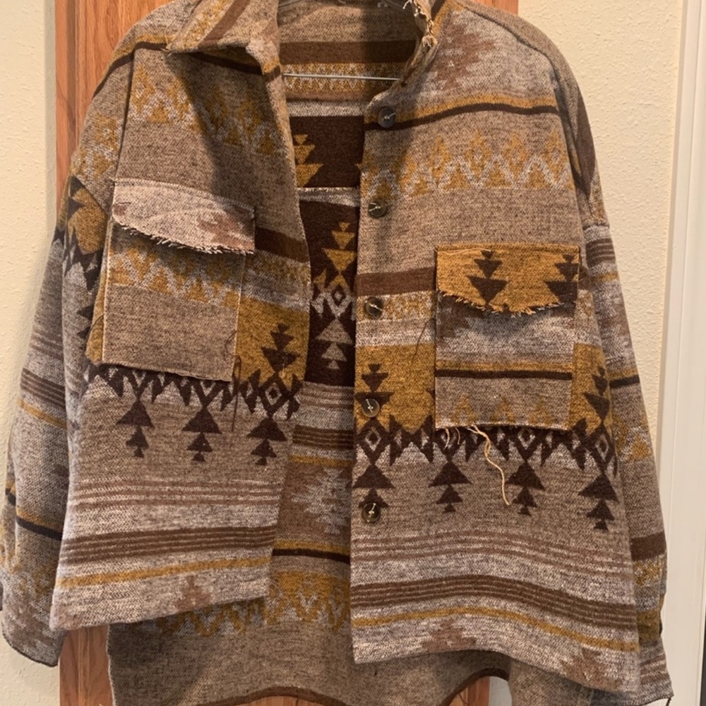 Brown Mix Media Aztec Print Southwest Jacket - Picture 8 of 8